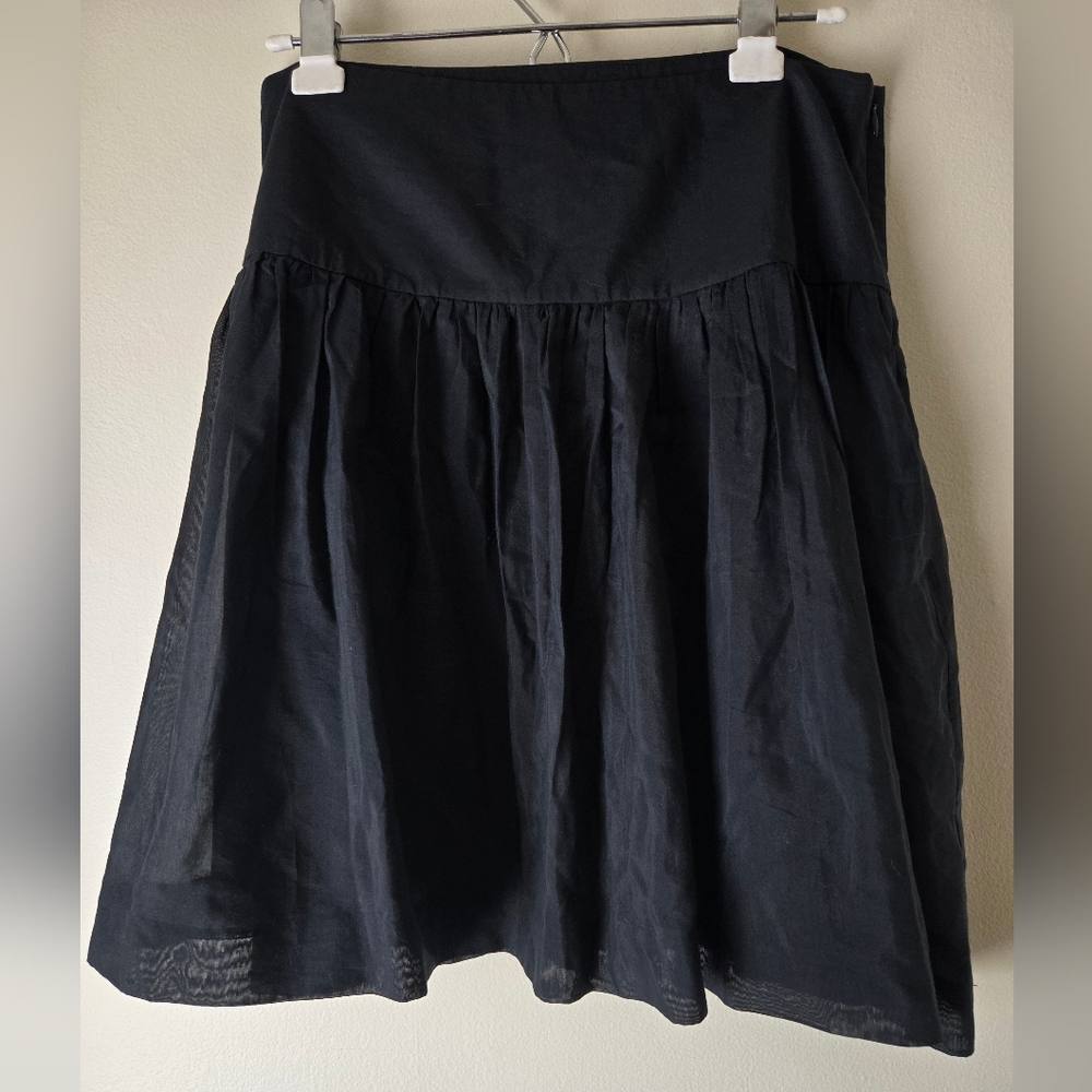 Classic Flounce Black Midlength Skirt, Silk And Cotton, GAP, size 8